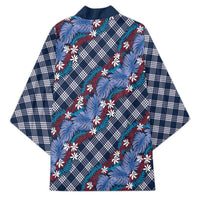 Polynesian Monstera Tiare Floral Kimono Royal Blue Tropical Plaid LT01 - Polynesian Pride