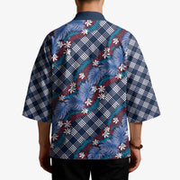 Polynesian Monstera Tiare Floral Kimono Royal Blue Tropical Plaid LT01 - Polynesian Pride