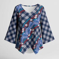 Polynesian Monstera Tiare Floral Kimono Sleeve Blouse Royal Blue Tropical Plaid LT01 Female Blue - Polynesian Pride