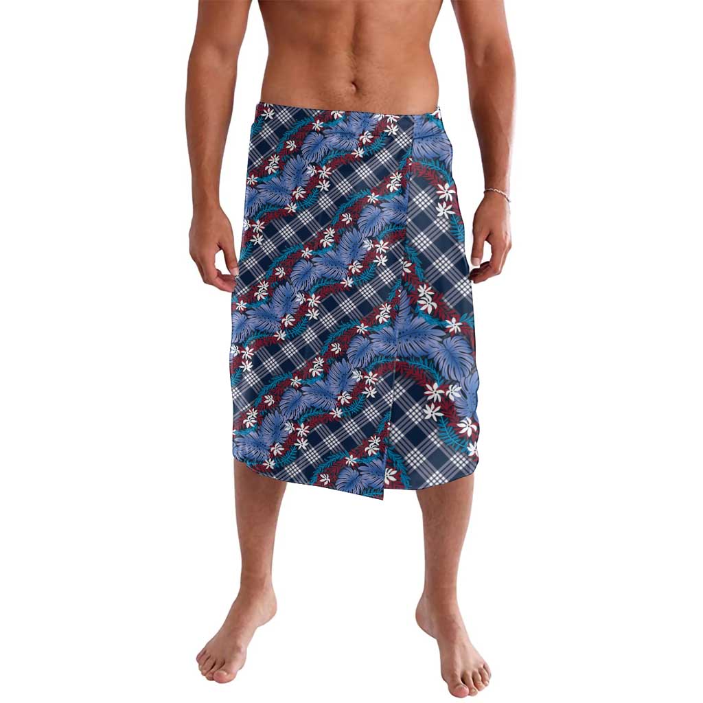 Polynesian Monstera Tiare Floral Lavalava Royal Blue Tropical Plaid - Polynesian Pride