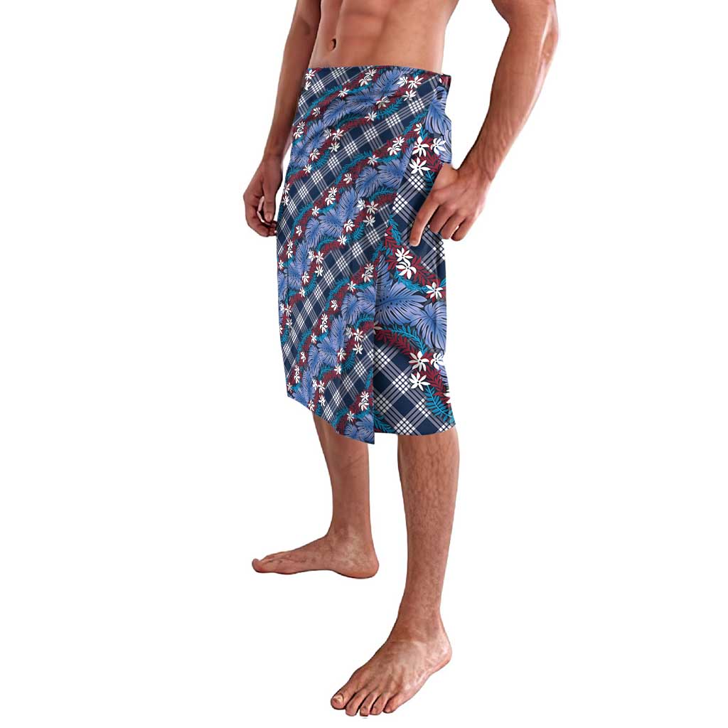 Polynesian Monstera Tiare Floral Lavalava Royal Blue Tropical Plaid - Polynesian Pride