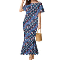 Polynesian Monstera Tiare Floral Mermaid Dress Royal Blue Tropical Plaid LT01 Women Blue - Polynesian Pride