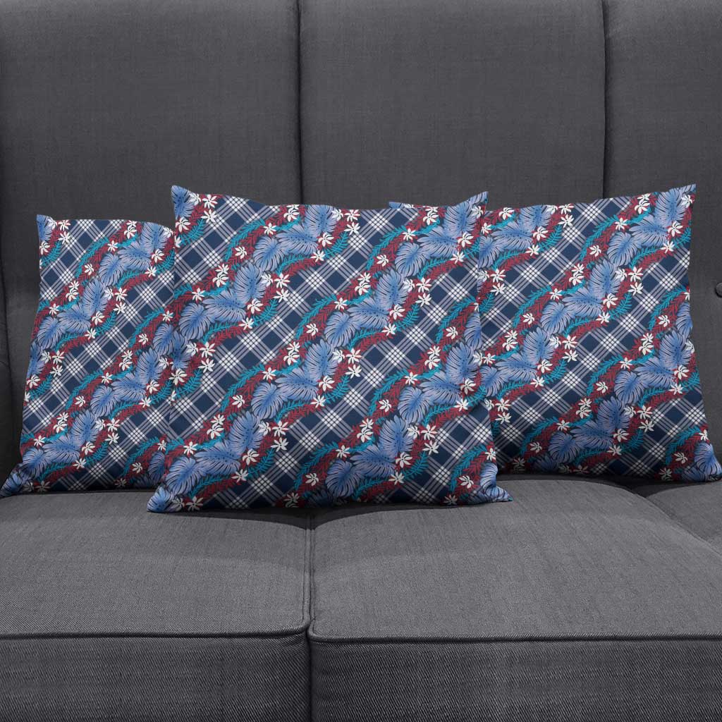 Polynesian Monstera Tiare Floral Pillow Cover Royal Blue Tropical Plaid - Polynesian Pride