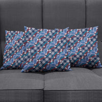 Polynesian Monstera Tiare Floral Pillow Cover Royal Blue Tropical Plaid - Polynesian Pride