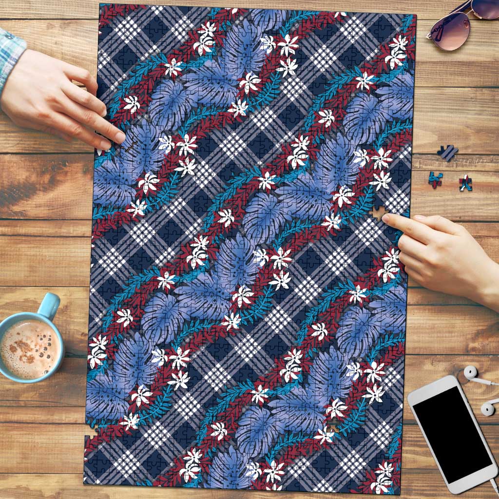 Polynesian Monstera Tiare Floral Puzzle Royal Blue Tropical Plaid LT01 Blue - Polynesian Pride