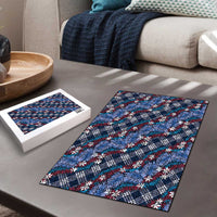 Polynesian Monstera Tiare Floral Puzzle Royal Blue Tropical Plaid LT01 - Polynesian Pride
