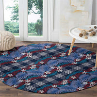 Polynesian Monstera Tiare Floral Round Carpet Royal Blue Tropical Plaid - Polynesian Pride