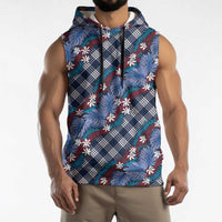 Polynesian Monstera Tiare Floral Sleeveless Hoodie Royal Blue Tropical Plaid LT01 - Polynesian Pride