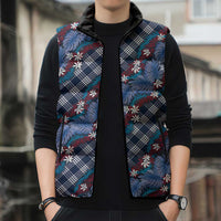 Polynesian Monstera Tiare Floral Sleeveless Puffer Jacket Royal Blue Tropical Plaid LT01 - Polynesian Pride