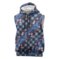 Polynesian Monstera Tiare Floral Sleeveless Zip Hoodie Royal Blue Tropical Plaid LT01 Blue - Polynesian Pride