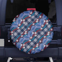 Polynesian Monstera Tiare Floral Spare Tire Cover Royal Blue Tropical Plaid - Polynesian Pride