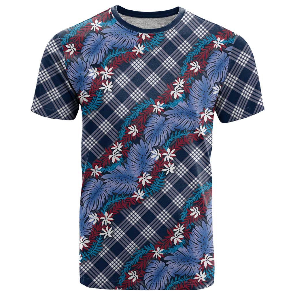 Polynesian Monstera Tiare Floral T Shirt Royal Blue Tropical Plaid LT01 Blue - Polynesian Pride