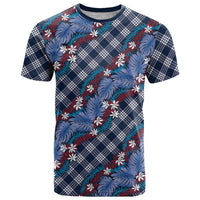 Polynesian Monstera Tiare Floral T Shirt Royal Blue Tropical Plaid LT01 Blue - Polynesian Pride