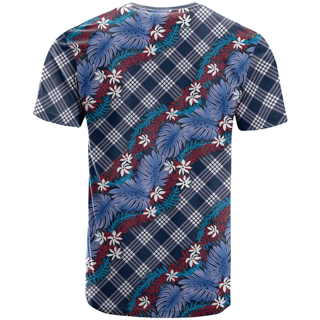 Polynesian Monstera Tiare Floral T Shirt Royal Blue Tropical Plaid LT01 - Polynesian Pride