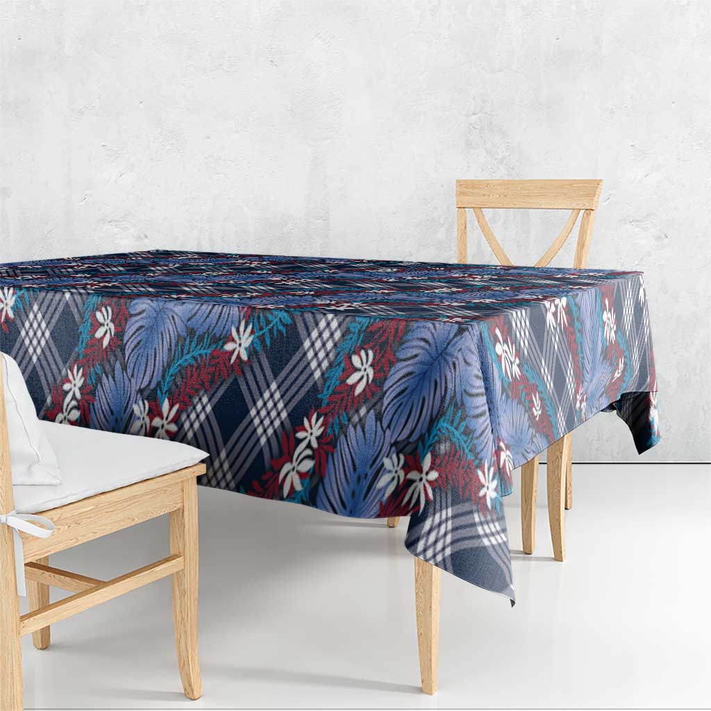 Polynesian Monstera Tiare Floral Tablecloth Royal Blue Tropical Plaid LT01 - Polynesian Pride
