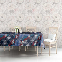 Polynesian Monstera Tiare Floral Tablecloth Royal Blue Tropical Plaid LT01 - Polynesian Pride