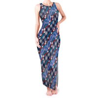Polynesian Monstera Tiare Floral Tank Maxi Dress Royal Blue Tropical Plaid LT01 Women Blue - Polynesian Pride