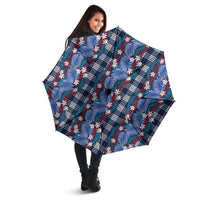 Polynesian Monstera Tiare Floral Umbrella Royal Blue Tropical Plaid LT01 - Polynesian Pride
