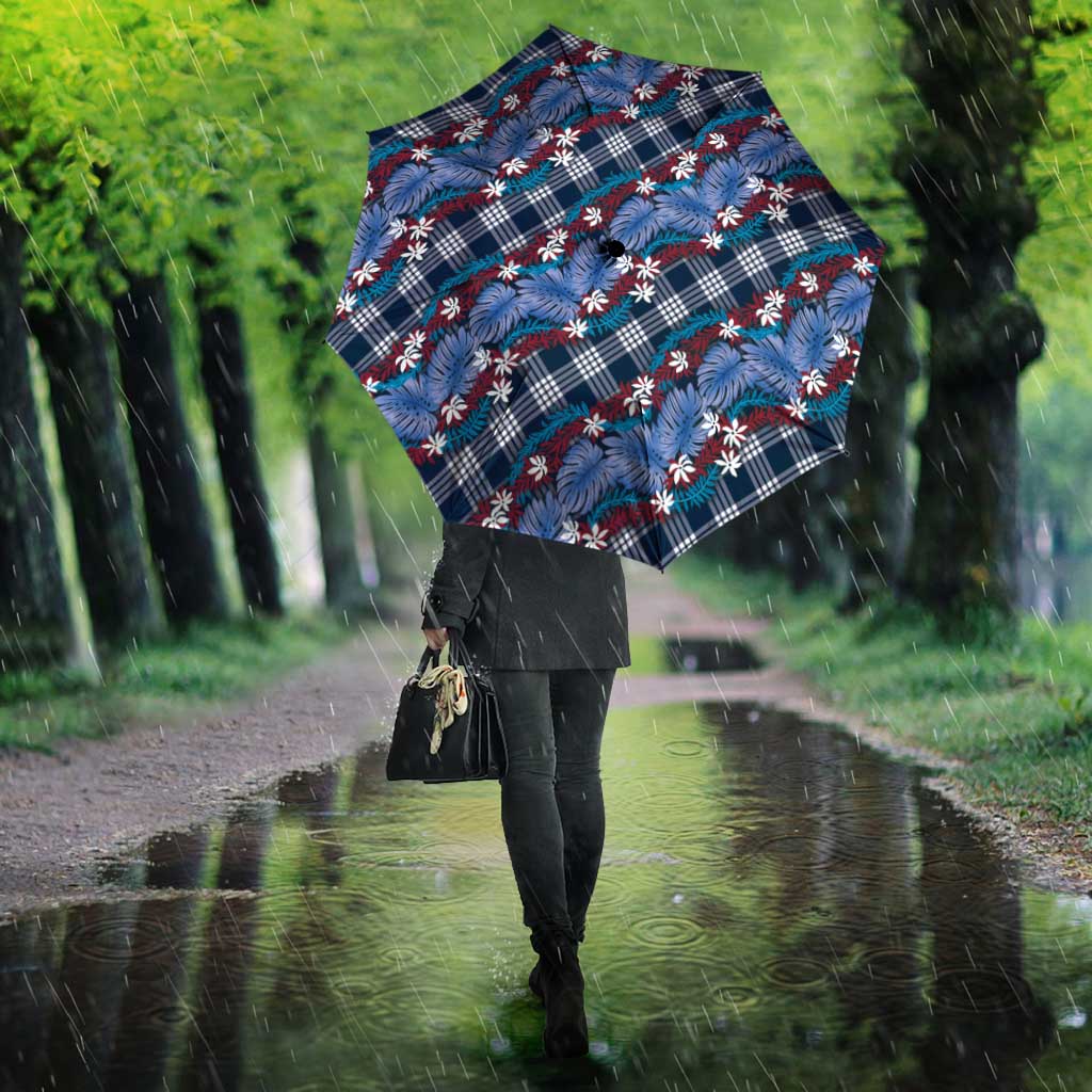 Polynesian Monstera Tiare Floral Umbrella Royal Blue Tropical Plaid LT01 - Polynesian Pride