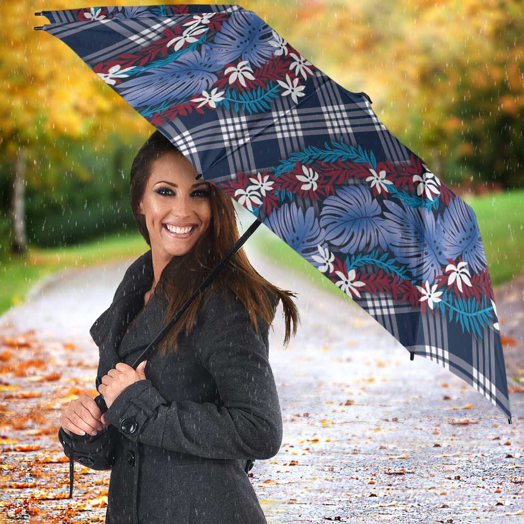 Polynesian Monstera Tiare Floral Umbrella Royal Blue Tropical Plaid LT01 - Polynesian Pride