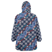 Polynesian Monstera Tiare Floral Wearable Blanket Hoodie Royal Blue Tropical Plaid LT01 - Polynesian Pride