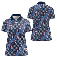 Polynesian Monstera Tiare Floral Women Polo Shirt Royal Blue Tropical Plaid LT01 - Polynesian Pride