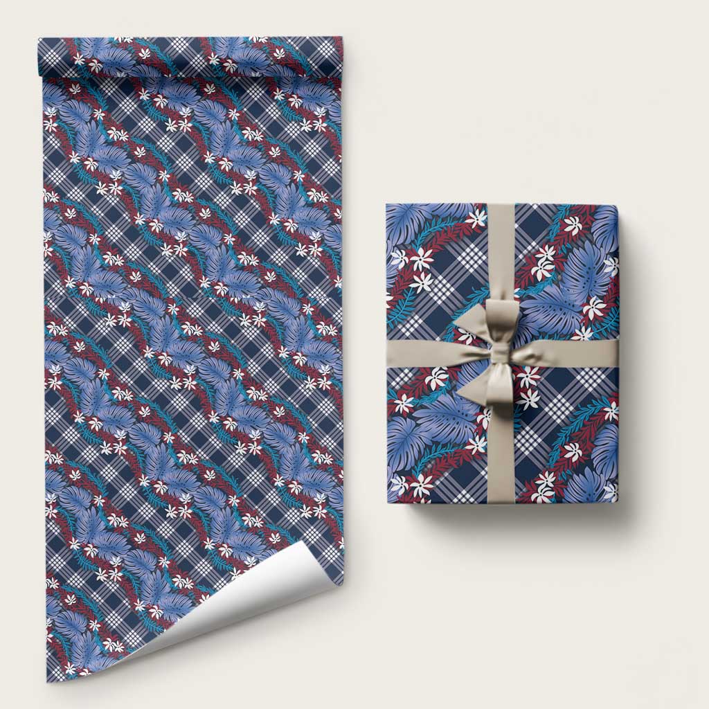 Polynesian Monstera Tiare Floral Wrapping Paper Royal Blue Tropical Plaid LT01 58" × 23" Blue - Polynesian Pride