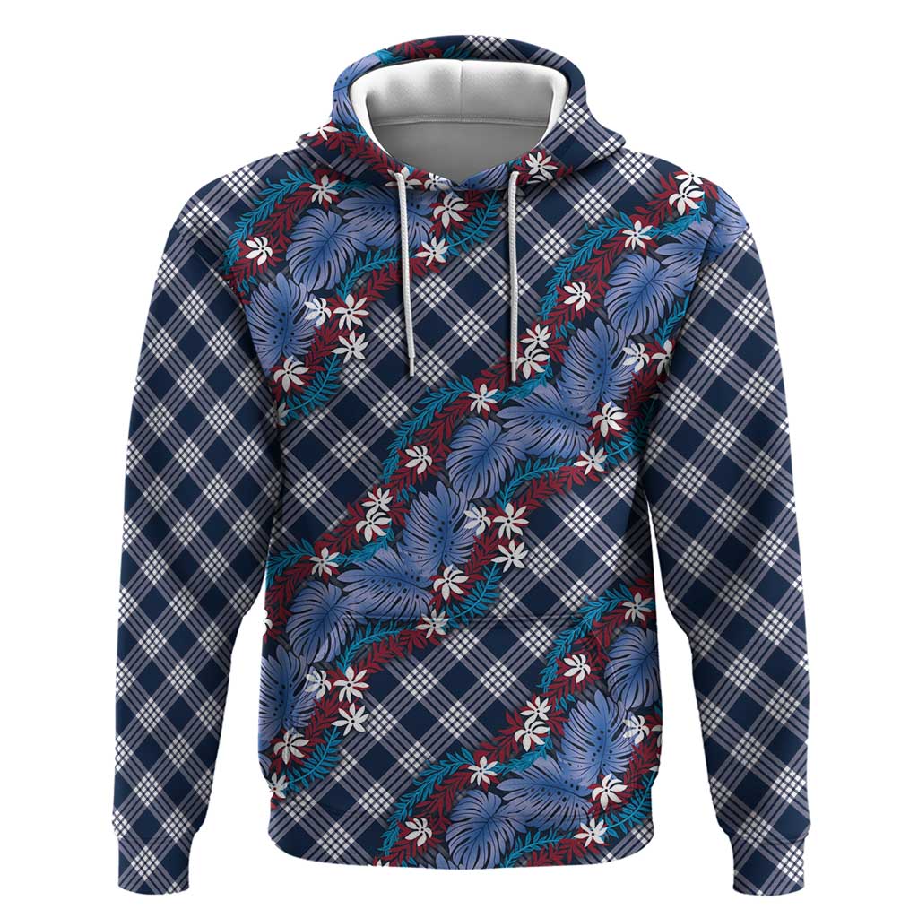 Polynesian Monstera Tiare Floral Zip Hoodie Royal Blue Tropical Plaid LT01 Pullover Hoodie Blue - Polynesian Pride