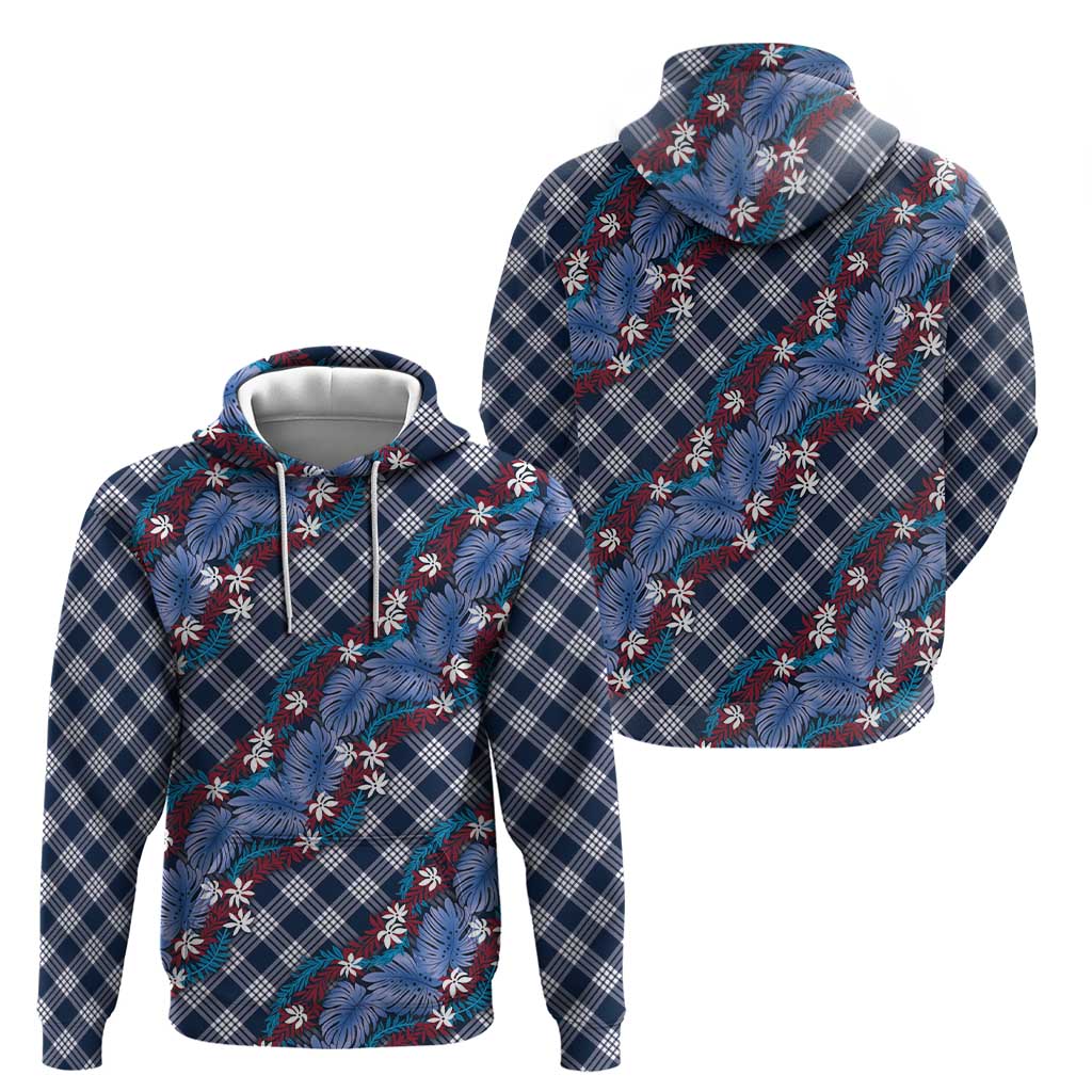 Polynesian Monstera Tiare Floral Zip Hoodie Royal Blue Tropical Plaid LT01 - Polynesian Pride