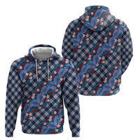 Polynesian Monstera Tiare Floral Zip Hoodie Royal Blue Tropical Plaid LT01 - Polynesian Pride