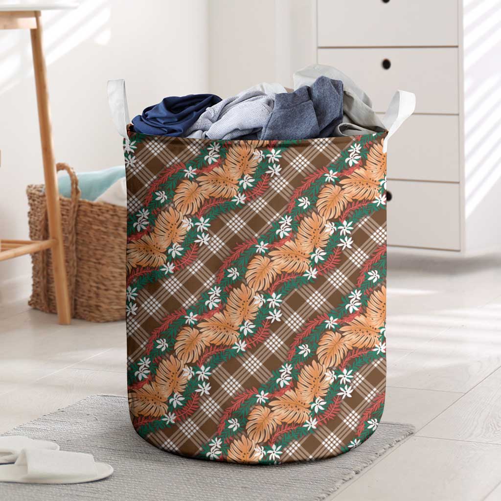 Polynesian Monstera Tiare Floral Laundry Basket Chocolate Brown Tropical Plaid LT01 Brown - Polynesian Pride