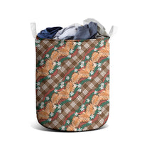 Polynesian Monstera Tiare Floral Laundry Basket Chocolate Brown Tropical Plaid LT01 - Polynesian Pride