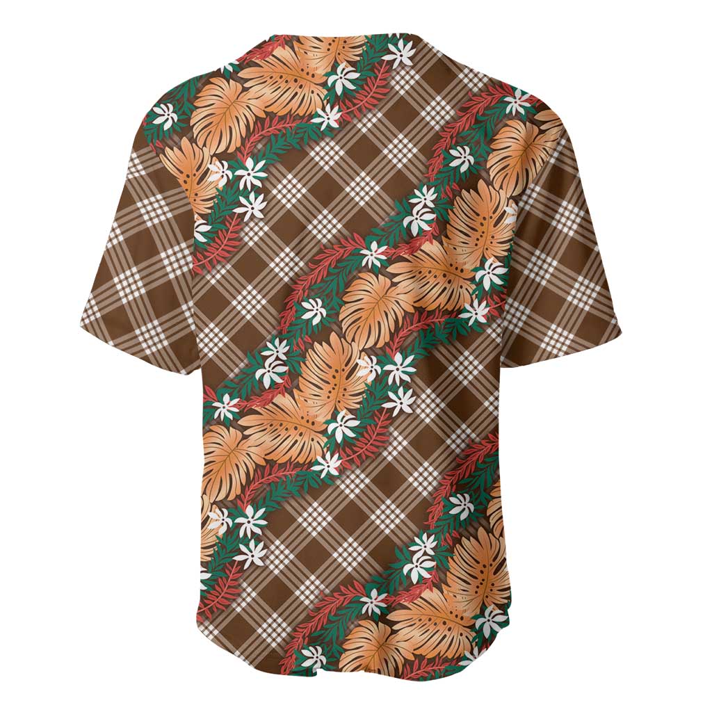 Polynesian Monstera Tiare Floral Baseball Jersey Chocolate Brown Tropical Plaid LT01 - Polynesian Pride
