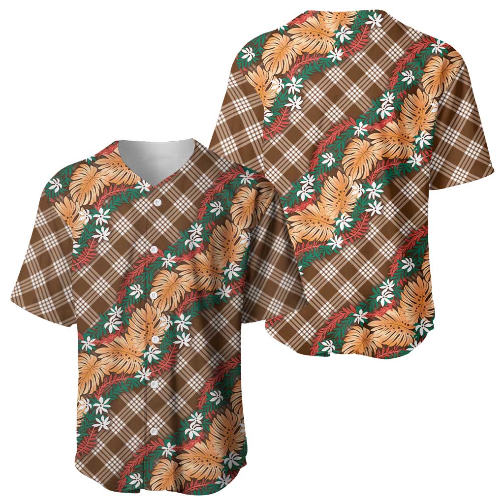 Polynesian Monstera Tiare Floral Baseball Jersey Chocolate Brown Tropical Plaid LT01 - Polynesian Pride