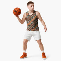 Polynesian Monstera Tiare Floral Basketball Jersey Chocolate Brown Tropical Plaid - Polynesian Pride