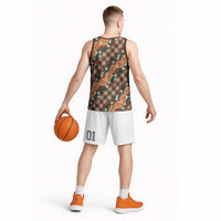 Polynesian Monstera Tiare Floral Basketball Jersey Chocolate Brown Tropical Plaid - Polynesian Pride