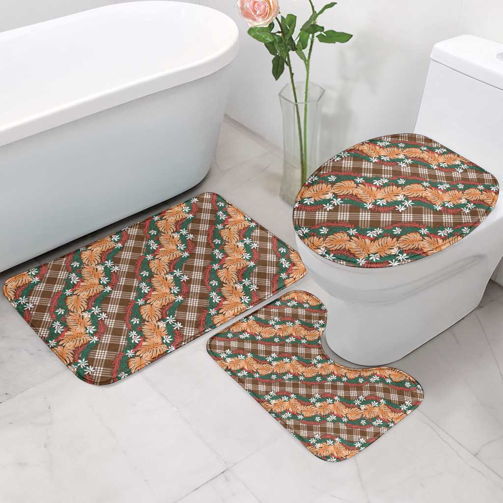 Polynesian Monstera Tiare Floral Bathroom Set Chocolate Brown Tropical Plaid - Polynesian Pride