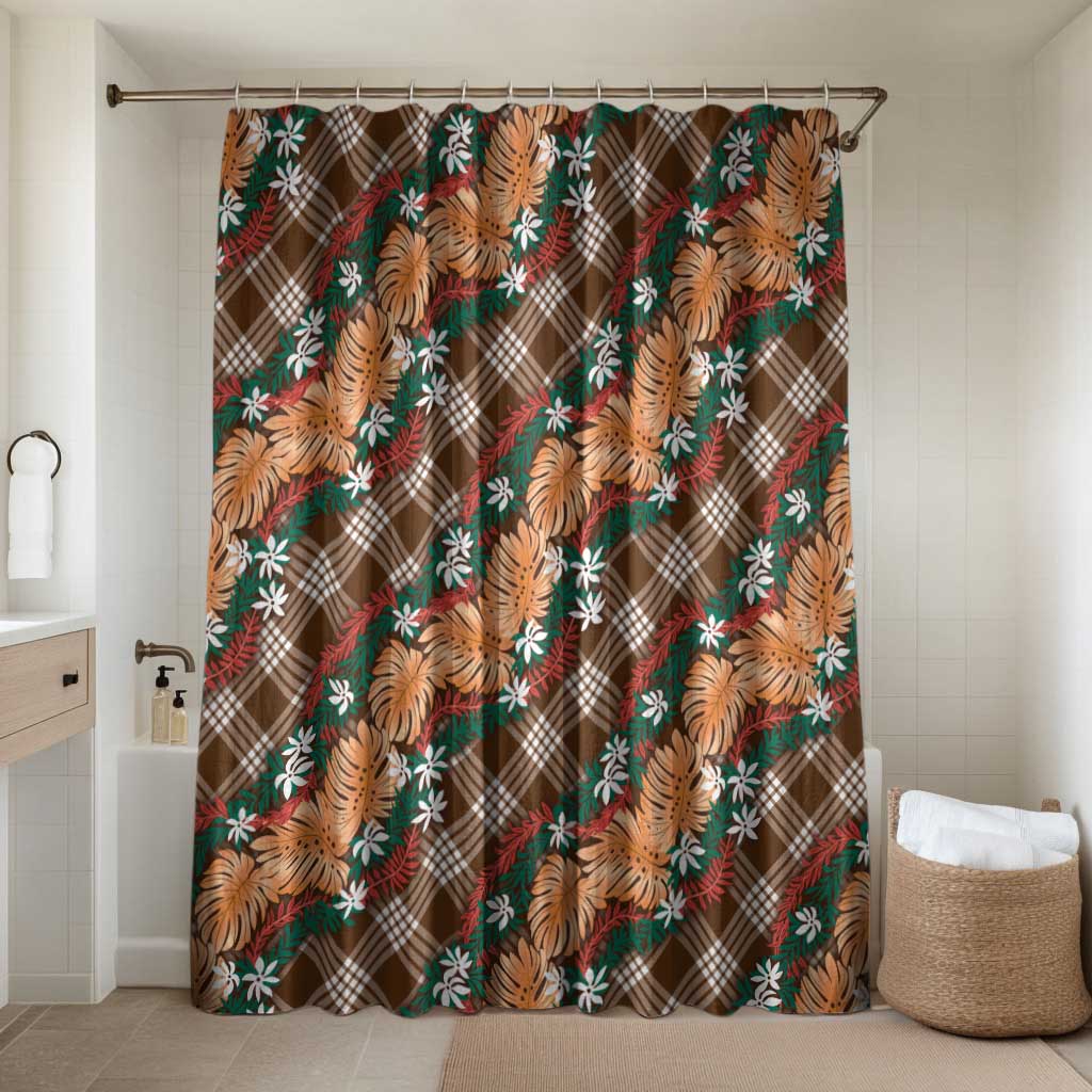 Polynesian Monstera Tiare Floral Bathroom Set Chocolate Brown Tropical Plaid - Polynesian Pride