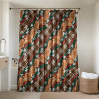 Polynesian Monstera Tiare Floral Bathroom Set Chocolate Brown Tropical Plaid - Polynesian Pride