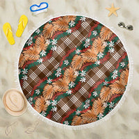 Polynesian Monstera Tiare Floral Beach Blanket Chocolate Brown Tropical Plaid - Polynesian Pride