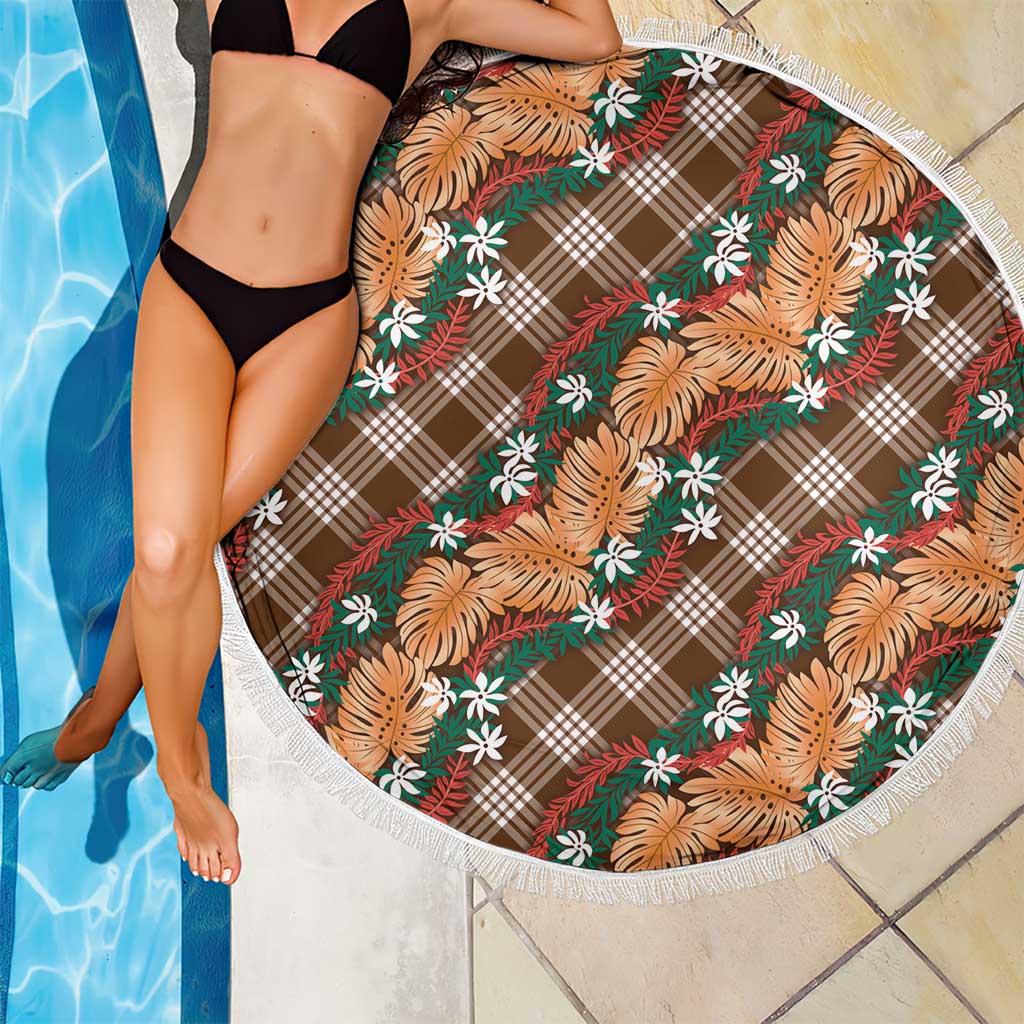 Polynesian Monstera Tiare Floral Beach Blanket Chocolate Brown Tropical Plaid - Polynesian Pride