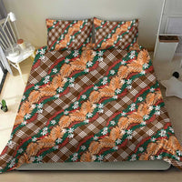 Polynesian Monstera Tiare Floral Bedding Set Chocolate Brown Tropical Plaid - Polynesian Pride