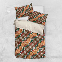 Polynesian Monstera Tiare Floral Bedding Set Chocolate Brown Tropical Plaid - Polynesian Pride
