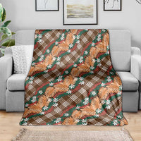 Polynesian Monstera Tiare Floral Blanket Chocolate Brown Tropical Plaid - Polynesian Pride