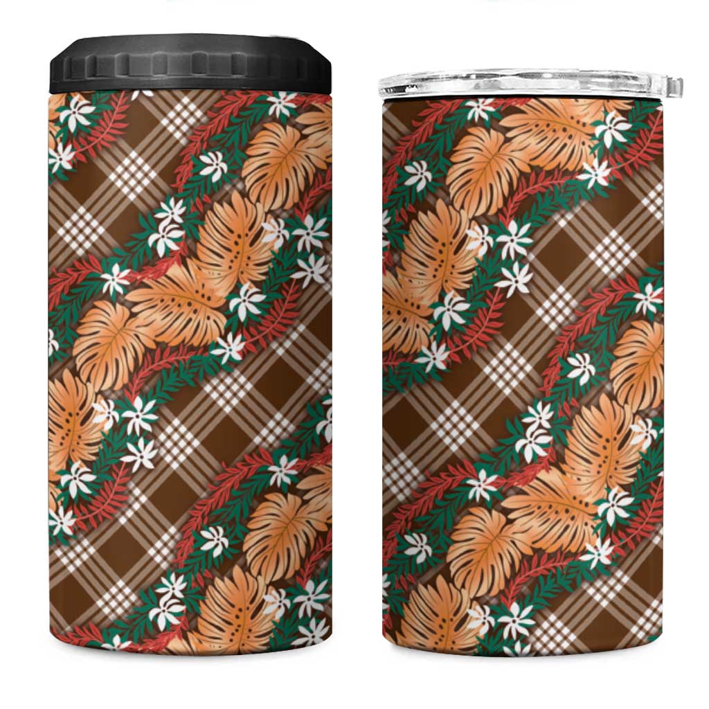 Polynesian Monstera Tiare Floral 4 in 1 Can Cooler Tumbler Chocolate Brown Tropical Plaid LT01 One Size: 16 oz Brown - Polynesian Pride