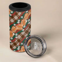 Polynesian Monstera Tiare Floral 4 in 1 Can Cooler Tumbler Chocolate Brown Tropical Plaid LT01 - Polynesian Pride