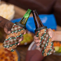 Polynesian Monstera Tiare Floral 4 in 1 Can Cooler Tumbler Chocolate Brown Tropical Plaid LT01 - Polynesian Pride