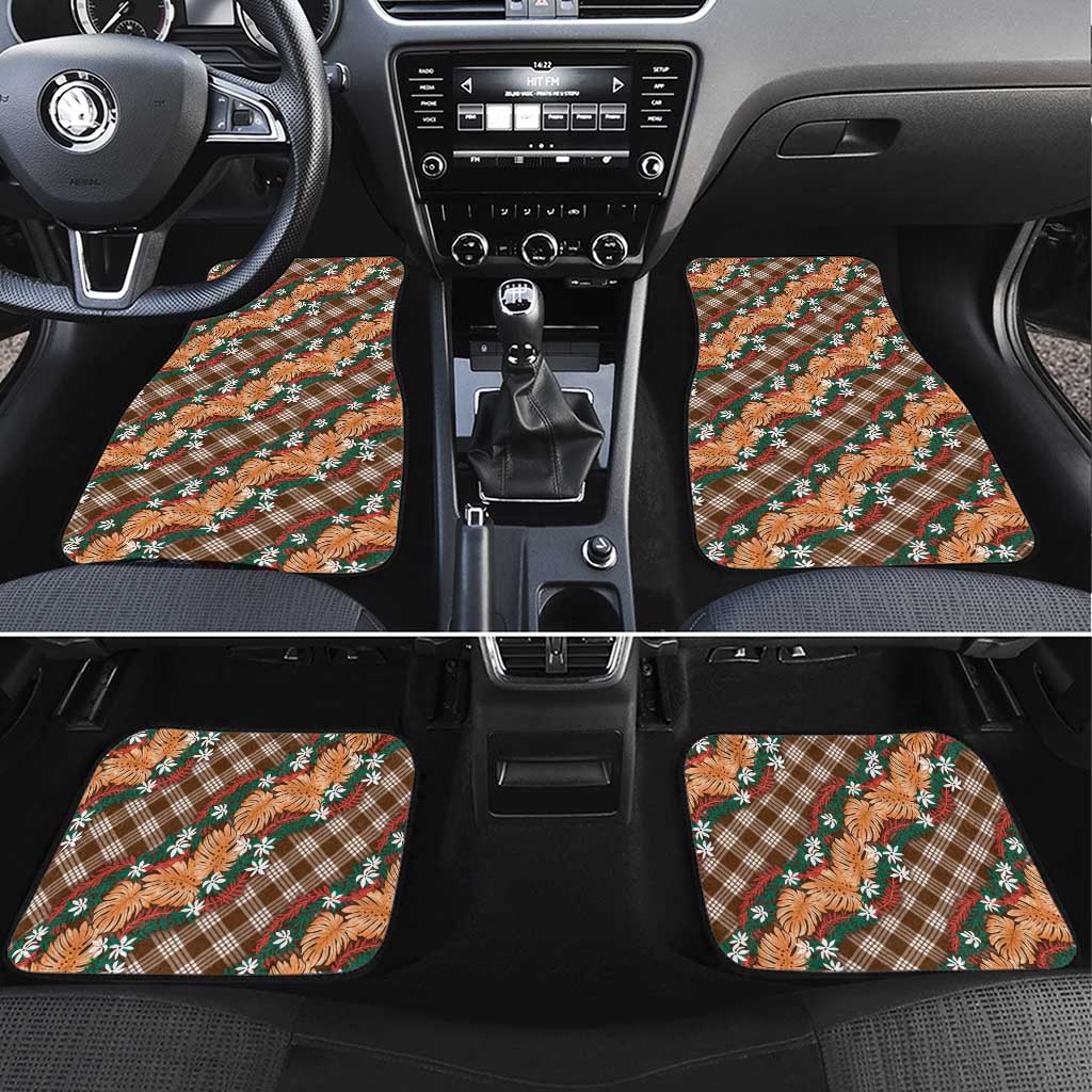 Polynesian Monstera Tiare Floral Car Mats Chocolate Brown Tropical Plaid LT01 Set 4pcs Brown - Polynesian Pride