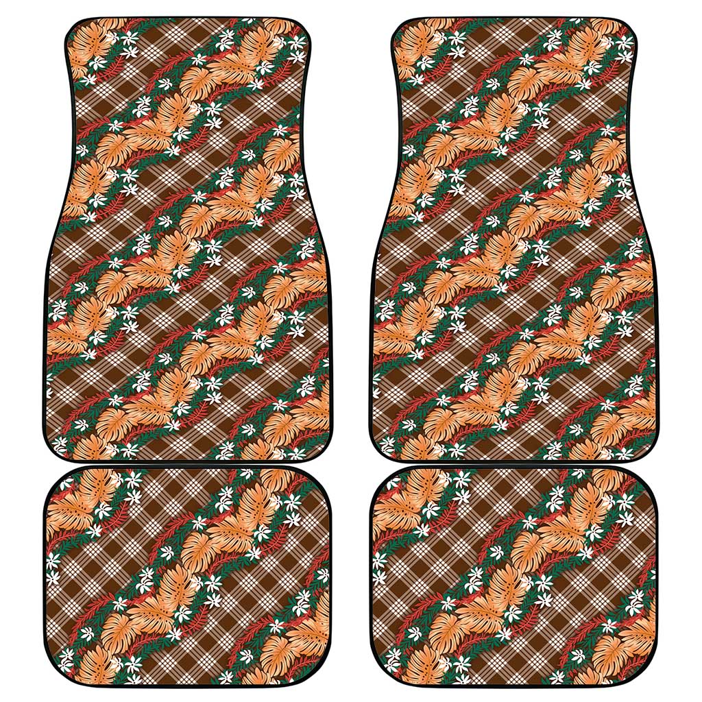 Polynesian Monstera Tiare Floral Car Mats Chocolate Brown Tropical Plaid LT01 - Polynesian Pride