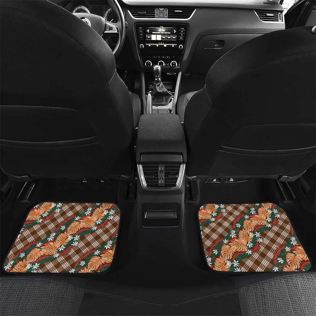Polynesian Monstera Tiare Floral Car Mats Chocolate Brown Tropical Plaid LT01 Set 2pcs - Back Brown - Polynesian Pride